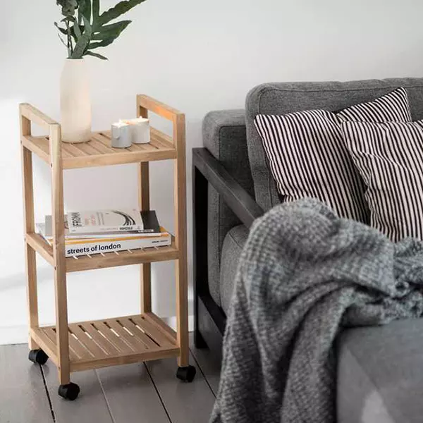 Wenko "Acina" Mobile Shelving With 3-Tier - Wood - Beige