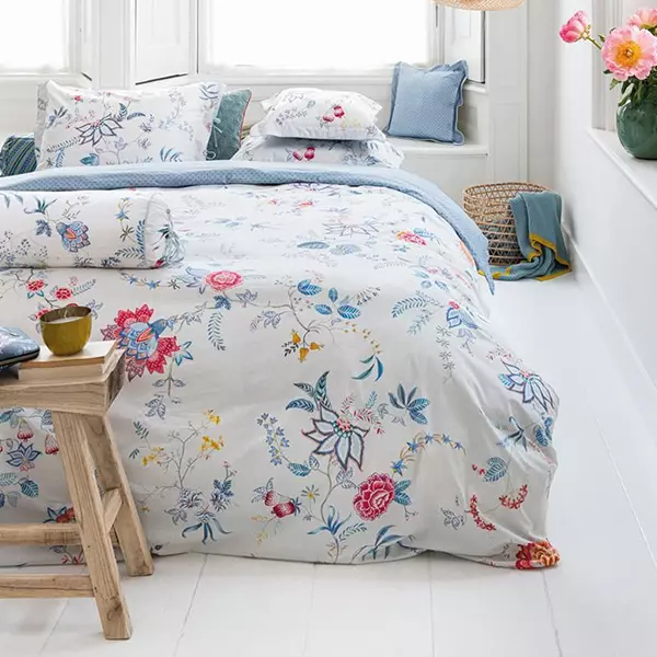 Bedding House Flower Festival Duvet Cover Set - 100% Cotton, 200 Thread - King & Super King - 3 Pcs - White