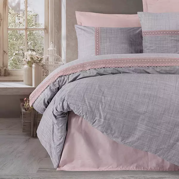 Nova Home Hazel Duvet Cover Set - 100% Cotton - King & Super King - 4 Pcs - Grey & Pink