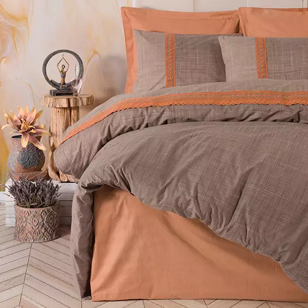Nova Home Hazel Duvet Cover Set - 100% Cotton - King & Super King - 4 Pcs - Brown & Orange