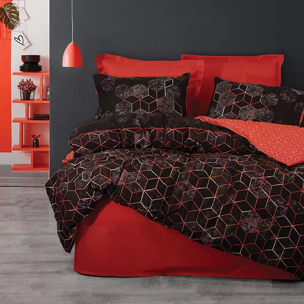 Nova Home Cubo Duvet Cover Set - 100% Cotton - King & Super King - 4 Pcs - Red