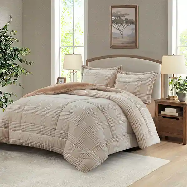 Nova Home Sketch Winter Printed Flannel Comforter Set - Beige (Available in Sizes)