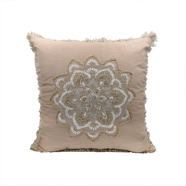 Nova Home Gopura Handmade Embroidered Cushion Cover - 50x50 Cm - Beige