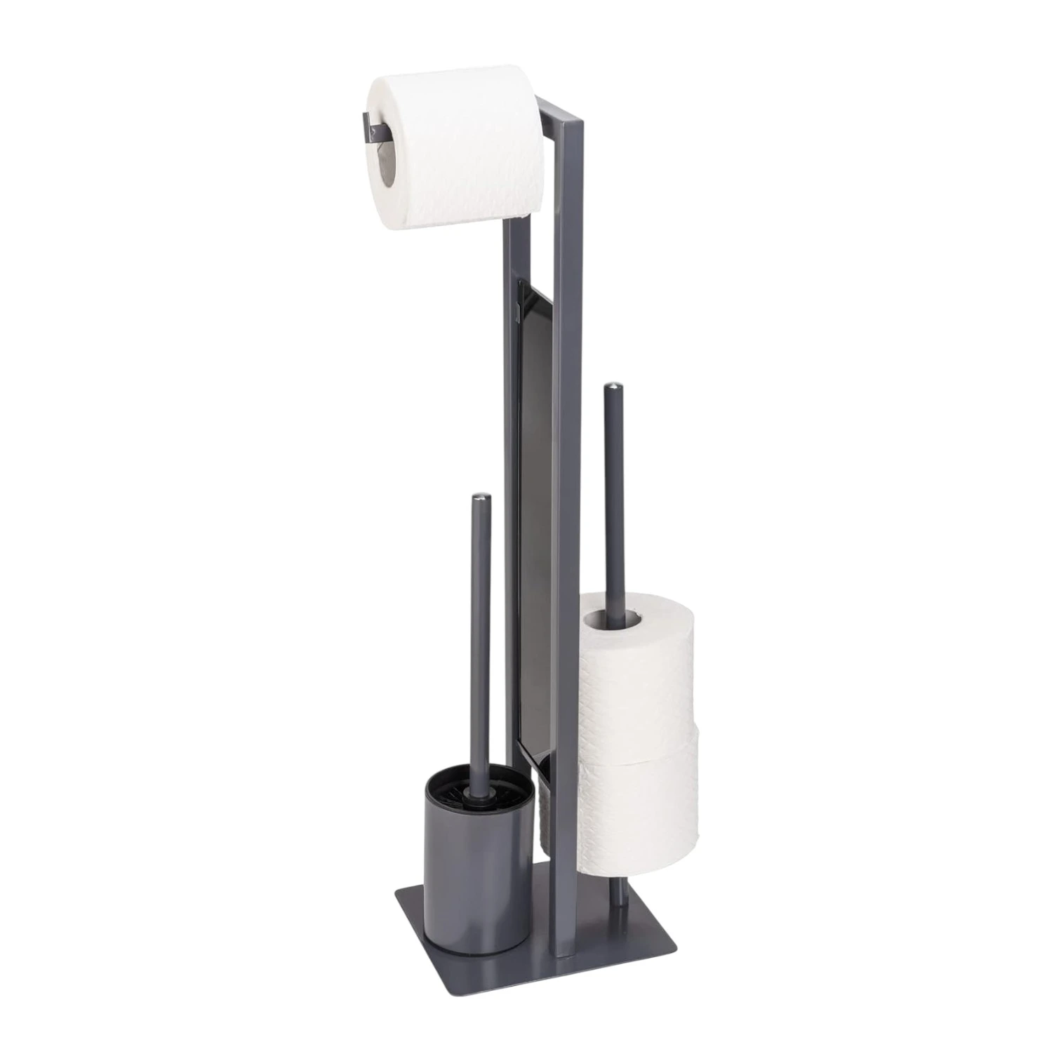 Wenko "Rivalta" Standing Toilet Paper Holder & Toilet Brush - Stainless Steel - Grey