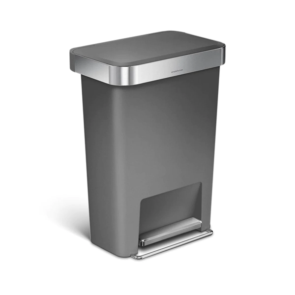 Simplehuman Trim Plastic Bin Rectangular W Steel - 45L - Grey