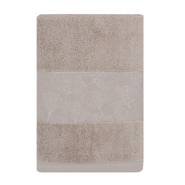 Nova Home Utopia Towel with Silver Details - 100% Cotton - 30x50 Cm - Beige & Silver