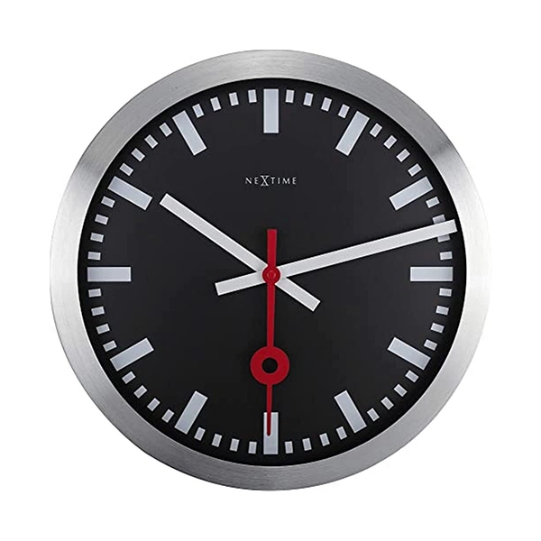 Nextime Station Stripe Aluminum Wall & Table Clock - 35 Cm - Black