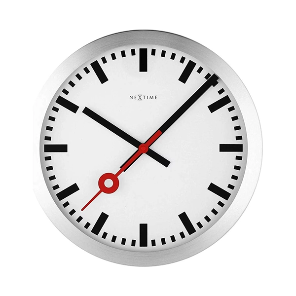 Nextime Station Stripe Aluminum Wall & Table Clock - 19 Cm - White
