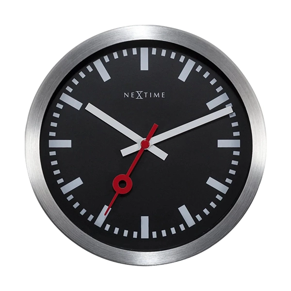 Nextime Station Stripe Aluminum Wall & Table Clock - 19 Cm - Black