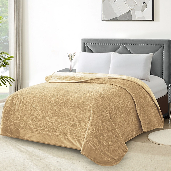 Nova Home Lynx Engraved Blanket - Single & Twin - Camel