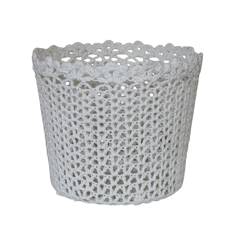 Nova Home "Cove" Cotton Crochet Basket - White