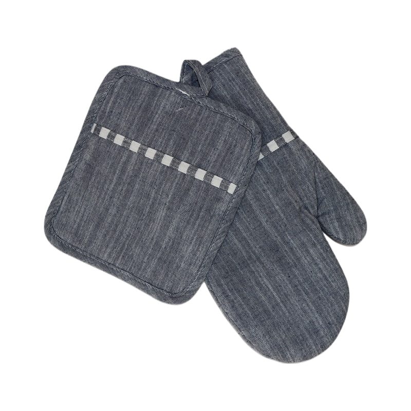 Nova Home "Gourmet" Kitchen Oven Mitt & Pot Holder Set - 2Pcs - Poly Cotton - Grey