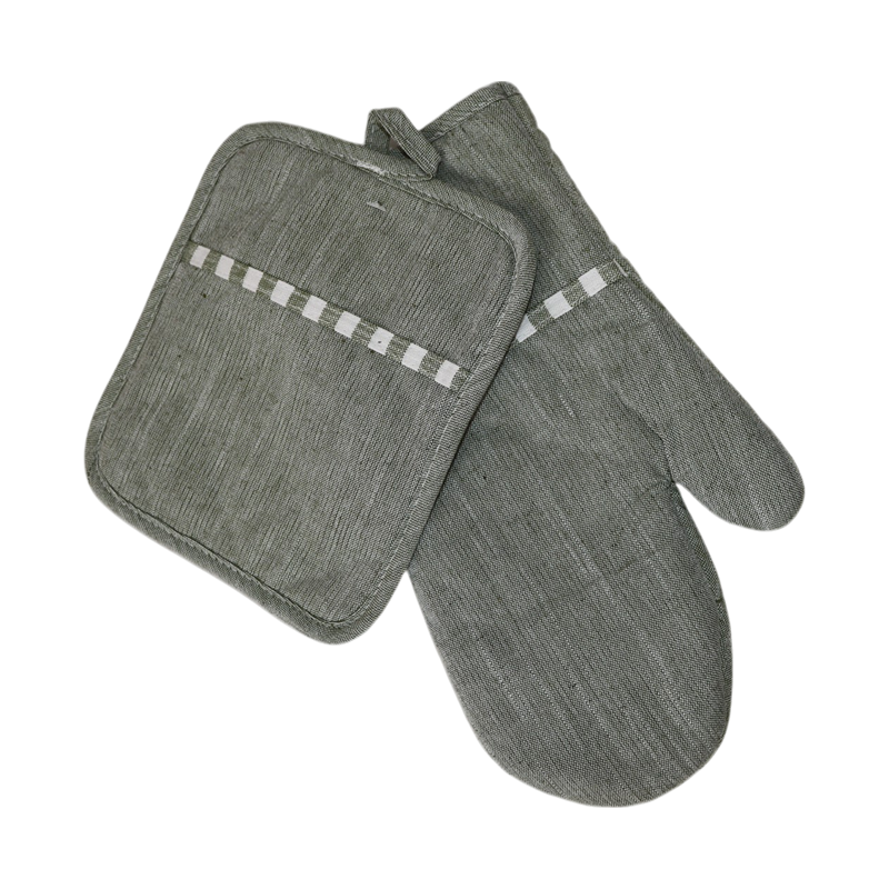 Nova Home "Gourmet" Kitchen Oven Mitt & Pot Holder Set - 2Pcs - Poly Cotton - Green