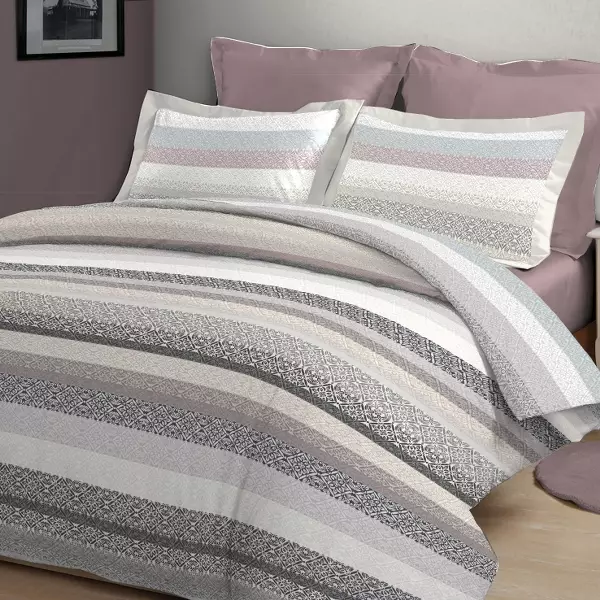 Nova Home Pinstripes Printed Cotton Flannel Duvet Cover Set - King & Super King - 4 Pcs - Rose