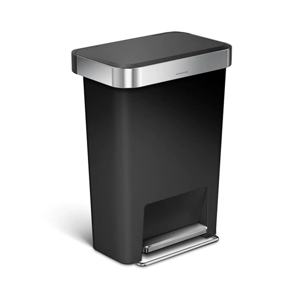 Simplehuman Trim Plastic Bin Rectangular W Steel - 45L - Black