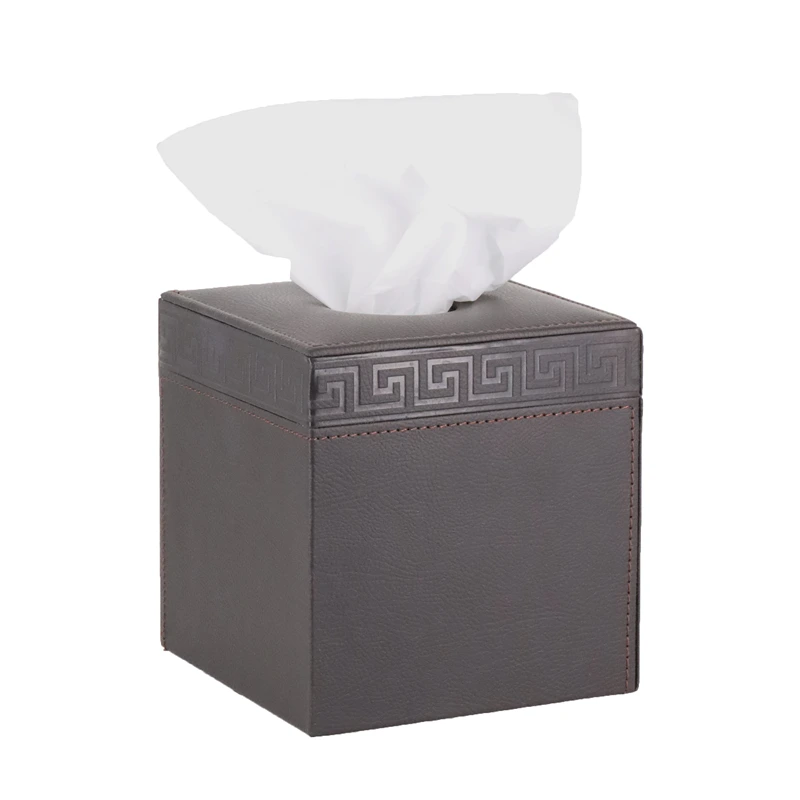Nova Home Versace Square Leather Tissue Box - Brown
