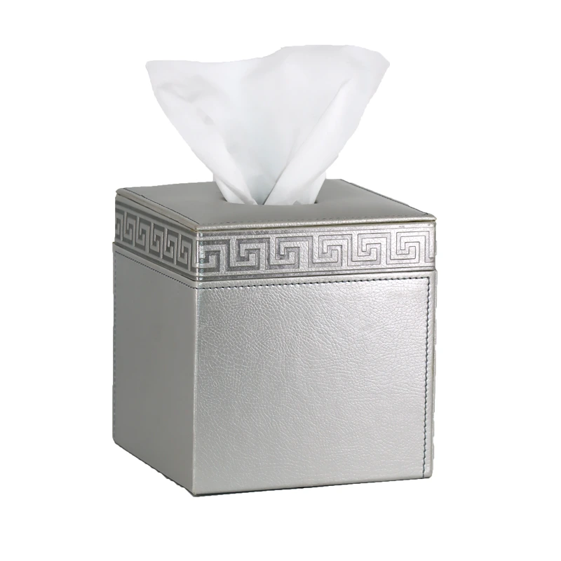 Nova Home Versace Square Leather Tissue Box - Silver