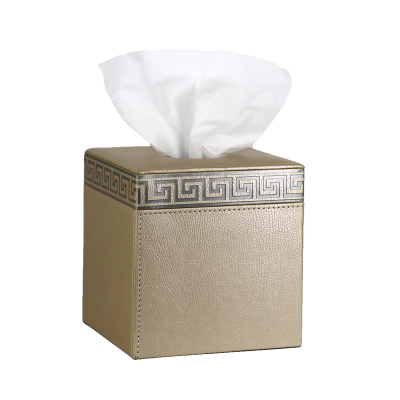 Nova Home Versace Square Leather Tissue Box - Gold