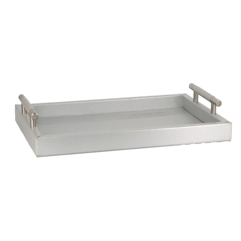 Nova Home Versace Rectangular Leather Tray - Large - Silver