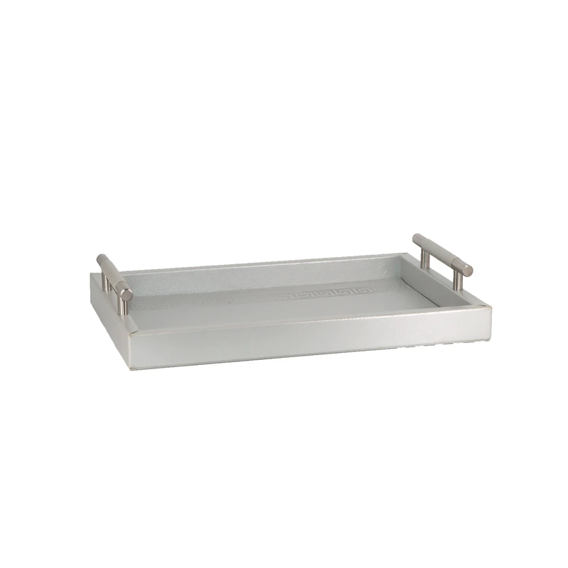 Nova Home Versace Rectangular Leather Tray - Small - Silver