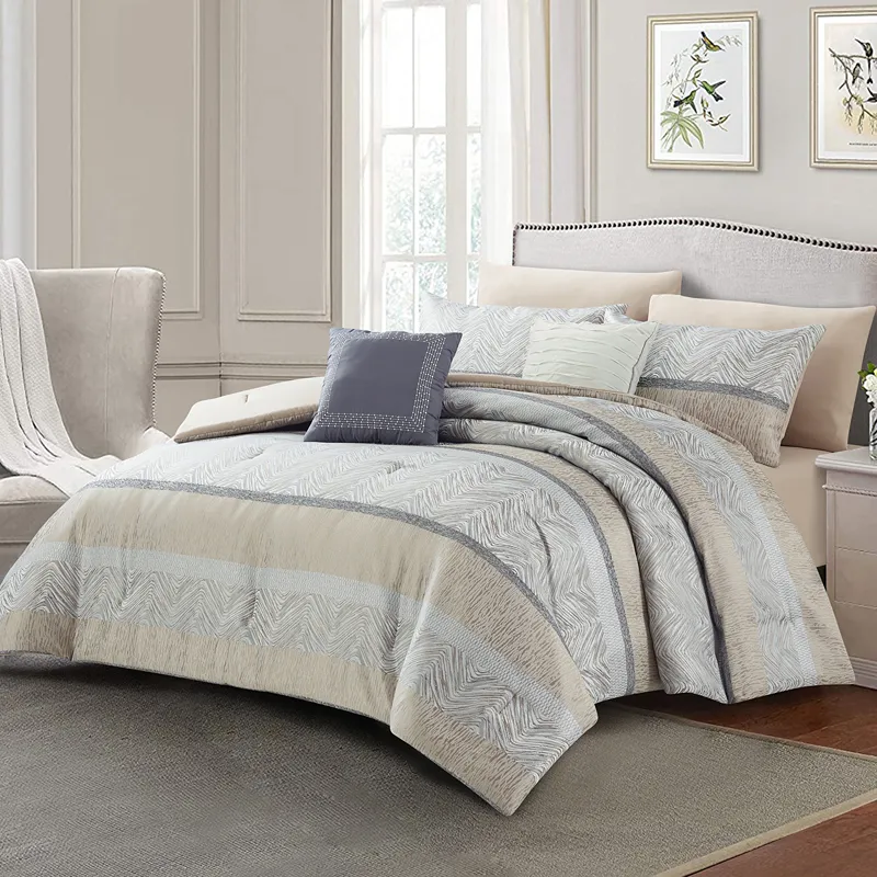 Nova Home Casecade Jacquard Comforter Set - King & Super King - 8 Pcs - Tan