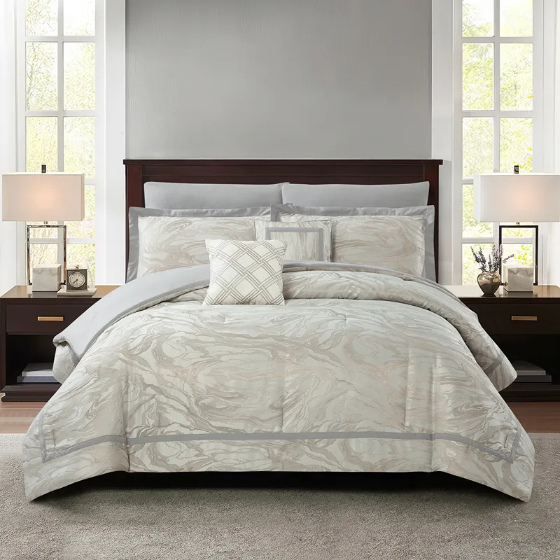 Nova Home Grady Jacquard Comforter Set - King & Super King - 8 Pcs - Grey