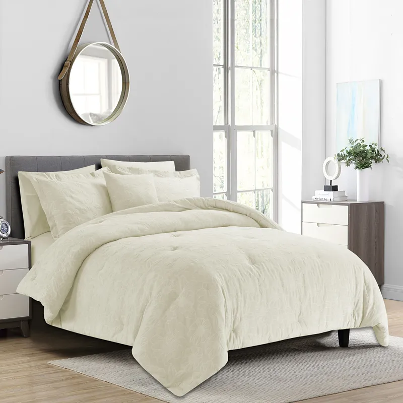 Nova Home Matelasse Floral Cotton Jacquard Comforter Set - King & Super King - 7 Pcs - Ivory