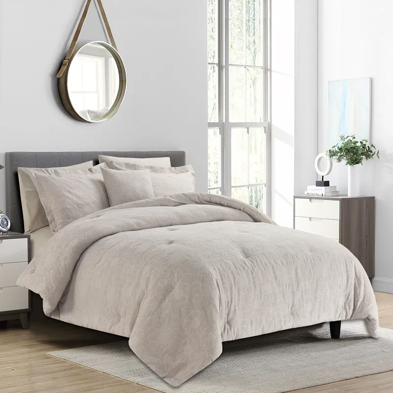 Nova Home Matelasse Floral Cotton Jacquard Comforter Set - King & Super King - 7 Pcs - Taupe