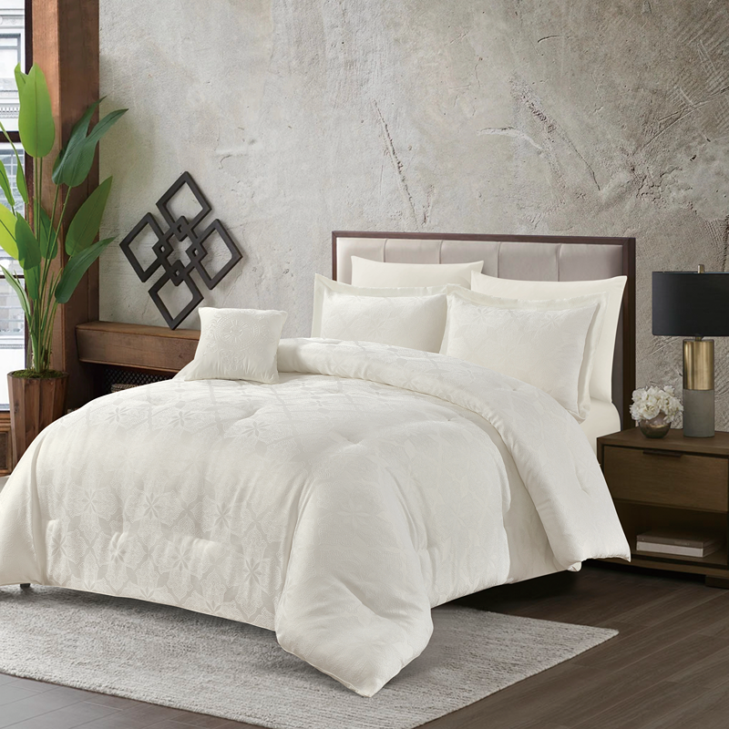 Nova Home Baroque Jacquard Comforter Set - King & Super King - 7 Pcs - Ivory