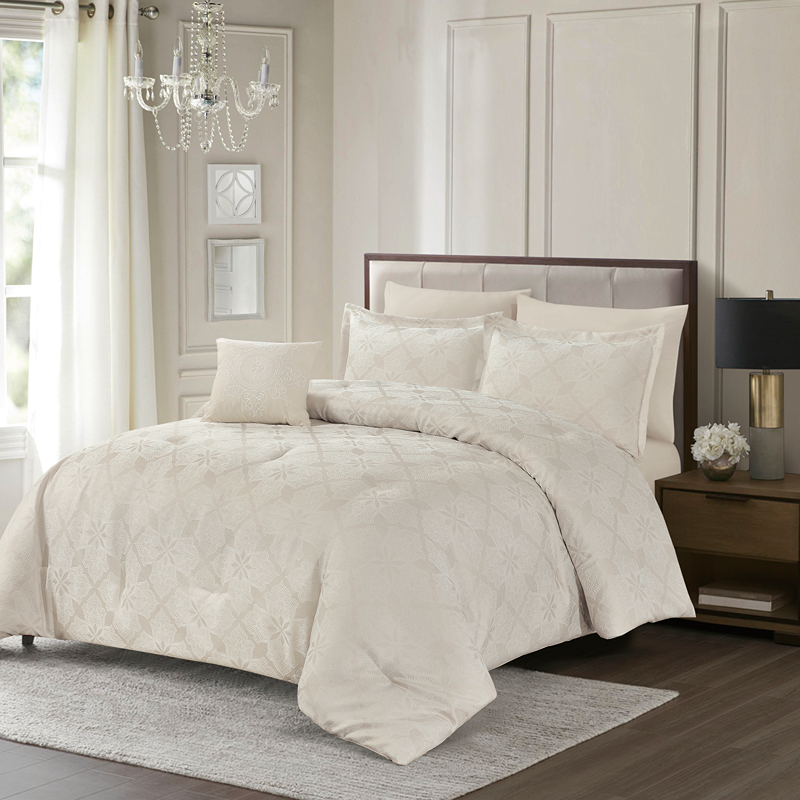 Nova Home Baroque Jacquard Comforter Set - King & Super King - 7 Pcs - Sand