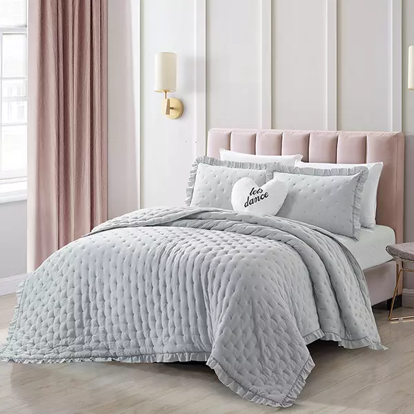 Nova Home Mabel Quilted Embroidery Kid's Comforter Set - Single & Twin - 4 Pcs - Grey