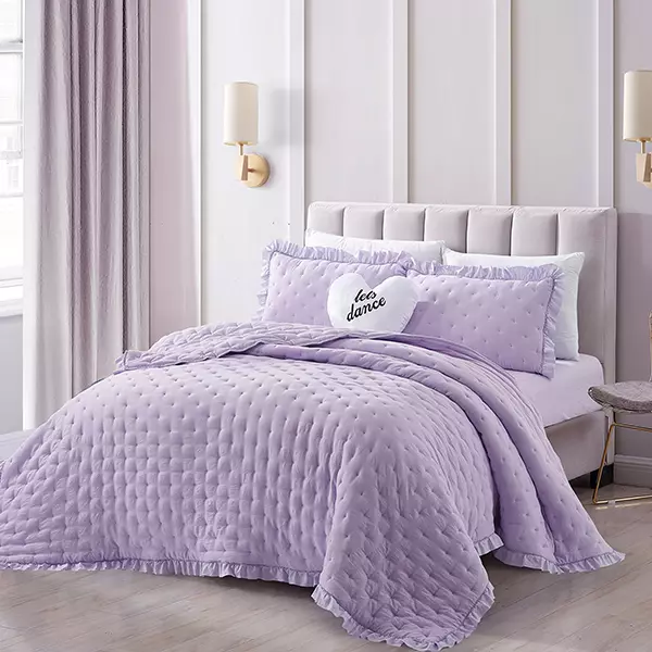 Nova Home "Mabel" Quilted Embroidery Kid's Comforter Set - Queen - 5 Pcs - Lilac
