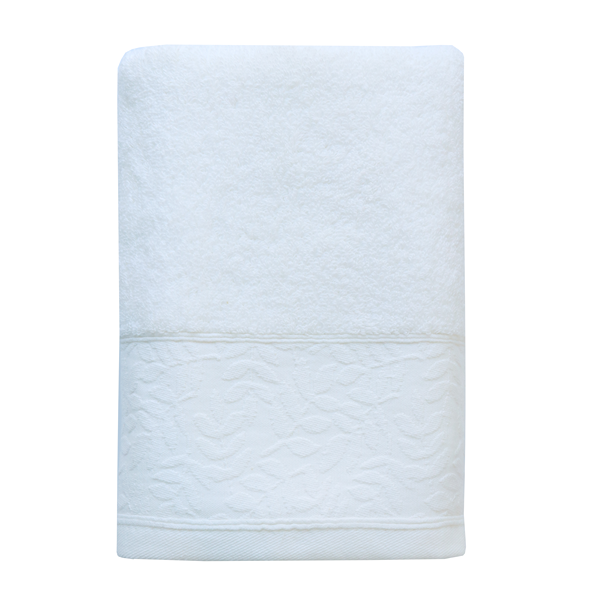 Nova Home Enigma Jacquard Towel with Leafs Details - 100% Cotton - 50x90 Cm - Cream