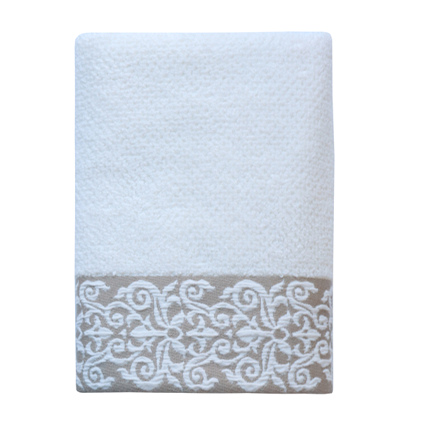 Nova Home Minto Jacquard Embroidered Towel - 100% Cotton - 50x90 Cm - Cream