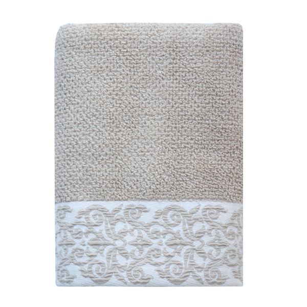 Nova Home Minto Jacquard Embroidered Towel - 100% Cotton - 50x90 Cm - Beige