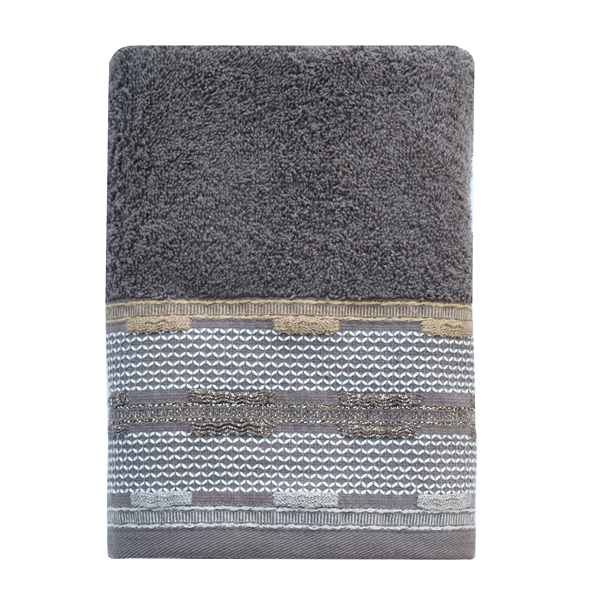 Nova Home Luster Jacquard Embroidered Towel with Silver Details - 100% Cotton - 50x90 Cm - Brown