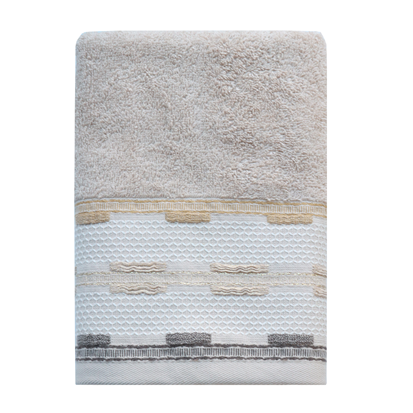Nova Home Luster Jacquard Embroidered Towel with Silver Details - 100% Cotton - 50x90 Cm - Beige