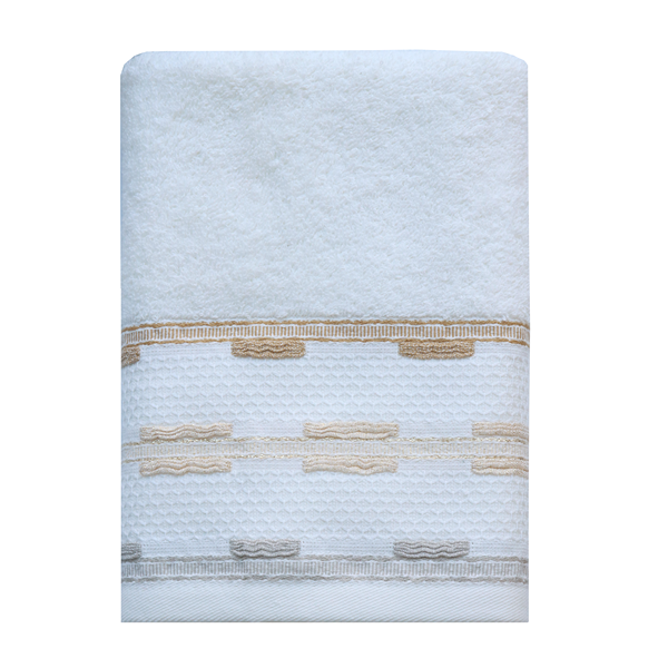 Nova Home Luster Jacquard Embroidered Towel with Silver Details - 100% Cotton - Cream (Available In Sizes)
