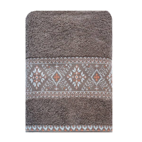 Nova Home Auric Jacquard Embroidered Towel - 100% Cotton - 30x50 Cm - Brown