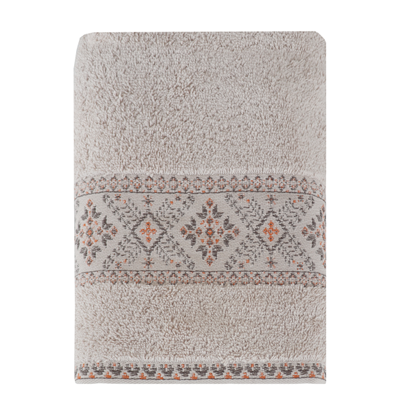 Nova Home Auric Jacquard Embroidered Towel - 100% Cotton - Beige (Available In Sizes)