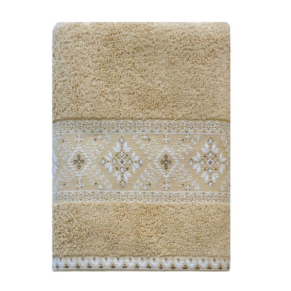Nova Home Auric Jacquard Embroidered Towel - 100% Cotton - 50x90 Cm - Mustard