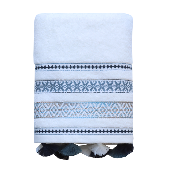 Nova Home Echo Jacquard Embroidered Towel - 100% Cotton - 50x90 Cm - White