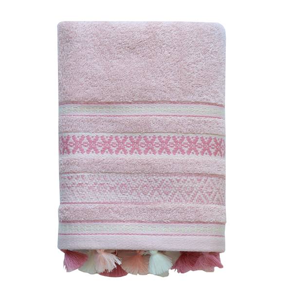 Nova Home Echo Jacquard Embroidered Towel - 100% Cotton - 50x90 Cm - Rose
