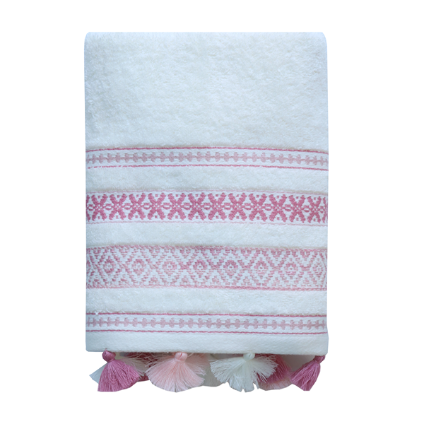 Nova Home Echo Jacquard Embroidered Towel - 100% Cotton - 50x90 Cm - Cream