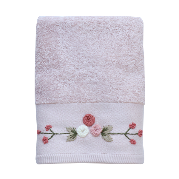 Nova Home Rose Mary Floral Embroidered Towel - 100% Cotton - Pink (Available In Sizes)