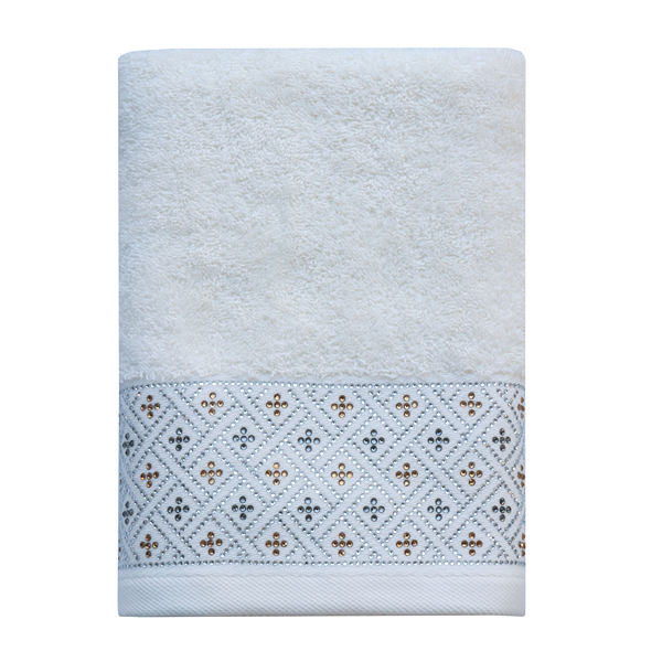 Nova Home Roberta Towel with Silver Details - 100% Cotton - 50x90 Cm - Cream