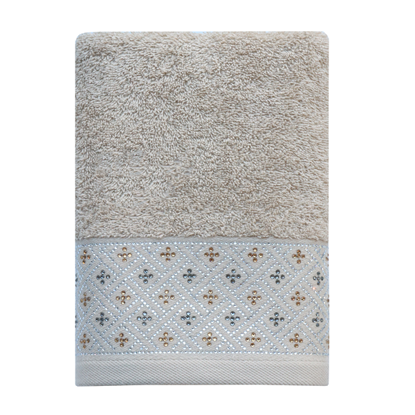 Nova Home Roberta Towel with Silver Details - 100% Cotton - 50x90 Cm - Beige