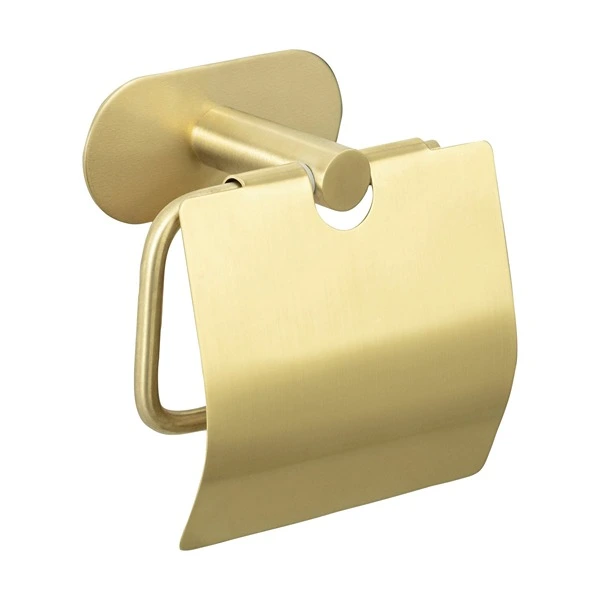 Wenko Orea Turbo-Loc Toilet Paper Holder with Cover - Stainless Steel - Gold Matt (No Drilling)