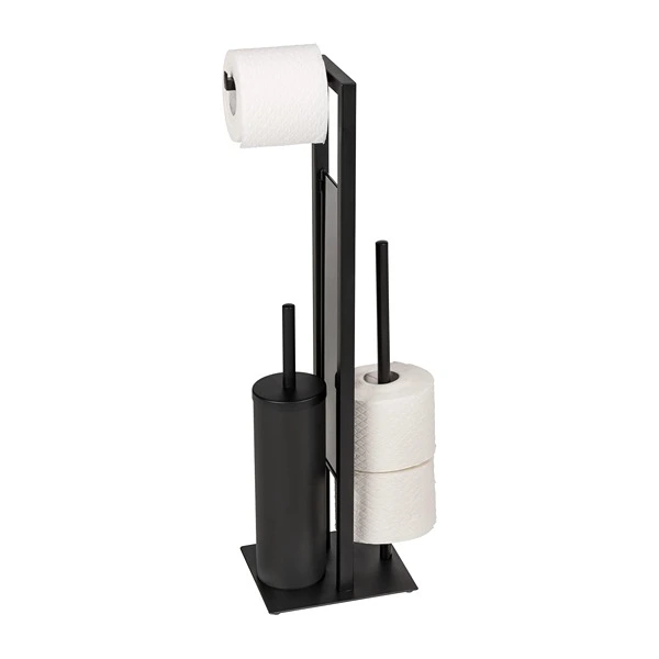 Wenko Rivalta Tall Free-standing Rustproof Toilet Set with Mobile Holder Shelf - Black