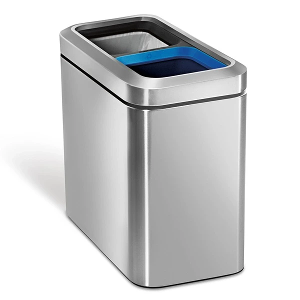 Simplehuman Dual Comaprtment Slim Steel Open Bin - 20L - Brushed